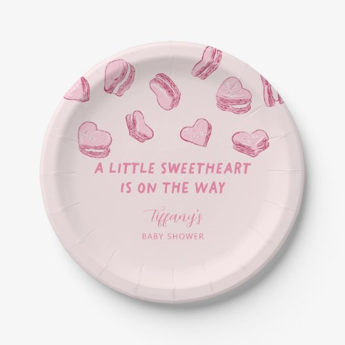 Little Sweetheart Pink Heart Macarons Baby Shower Paper Plates