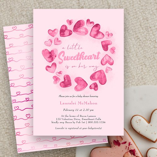 Little Sweetheart Pink Heart Valentine Baby Shower Invitation