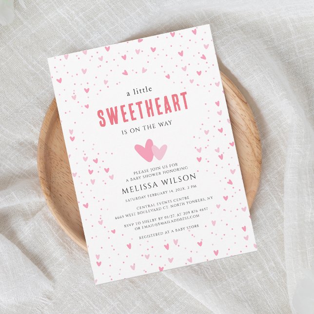 Little Sweetheart Pink Hearts Baby Shower Invitation (Pink Love Hearts Girls Baby Shower Invitation)