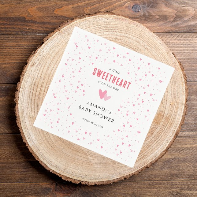 Little Sweetheart Pink Hearts Baby Shower Paper Napkins (A Little Sweetheart Girl Baby Shower Paper Napkin)