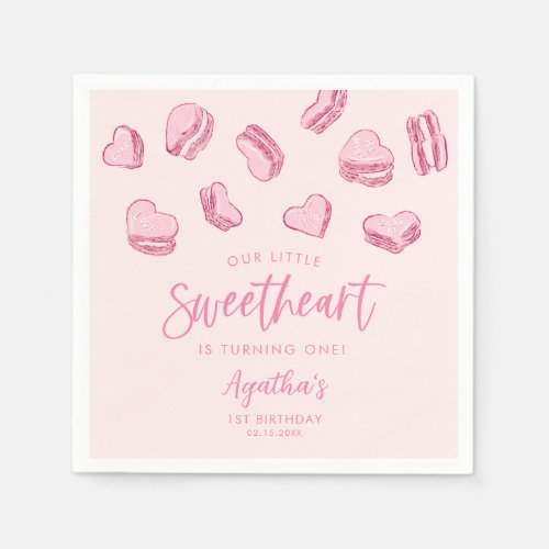 Little Sweetheart Pink Hearts Birthday Party Napkins