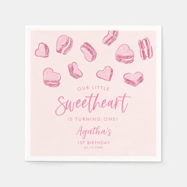 Little Sweetheart Pink Hearts Birthday Party Napkins (Front)