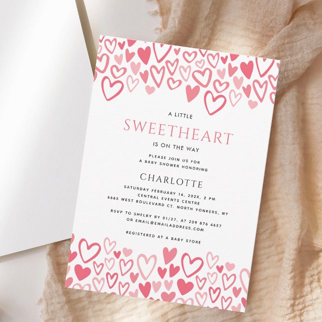 Little Sweetheart Pink Hearts Girl Baby Shower Invitation (A Little Sweetheart Pink Hearts Valentines Girl Baby Shower Invitation)