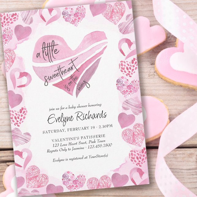 Little Sweetheart Pink Love Hearts Baby Shower Invitation (Creator Uploaded)