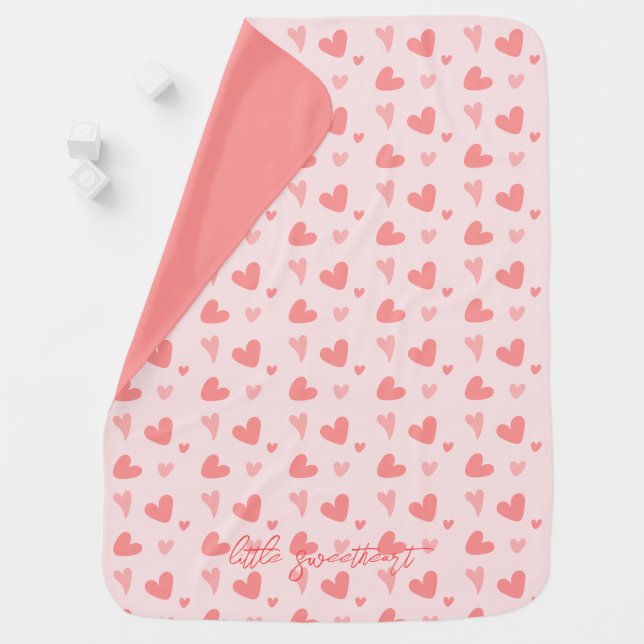 Little Sweetheart Pink Peach Hearts  Baby Blanket (In Situ)