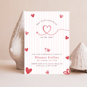 Little Sweetheart Pink Red Heart Baby Shower Invitation