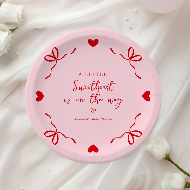 Little Sweetheart Pink & Red Valentine Baby Shower Paper Plates (Creator Uploaded)