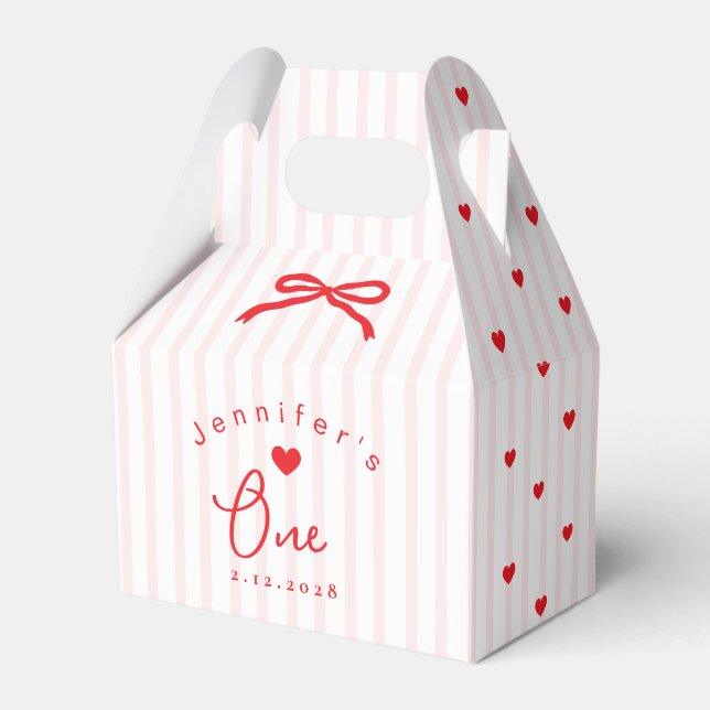 Little Sweetheart Pink Red Valentines 1st Birthday Favor Boxes (Front Side)