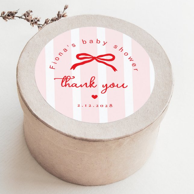 Little Sweetheart Pink Red Valentines Baby Shower Classic Round Sticker (Creator Uploaded)