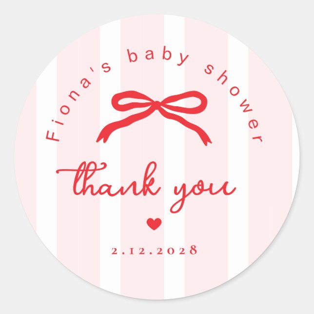 Little Sweetheart Pink Red Valentines Baby Shower Classic Round Sticker (Front)