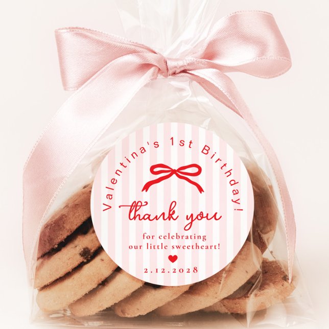 Little Sweetheart Pink Red Valentines birthday  Classic Round Sticker (Creator Uploaded)