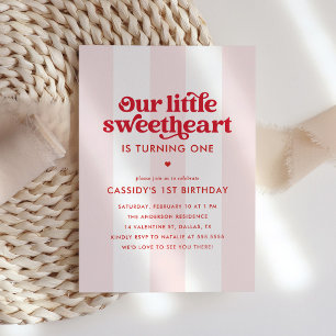 Little Sweetheart Pink Stripes Valentine Birthday Invitation