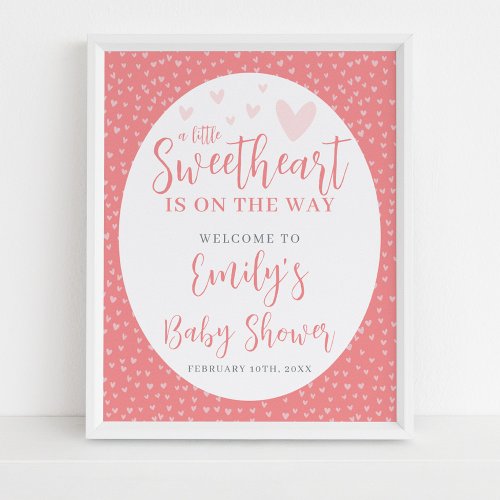 Little Sweetheart Pink Valentine Girl Baby Shower Poster