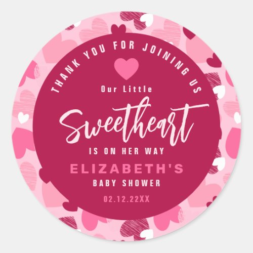 Little Sweetheart Pink Valentines Baby Shower Classic Round Sticker