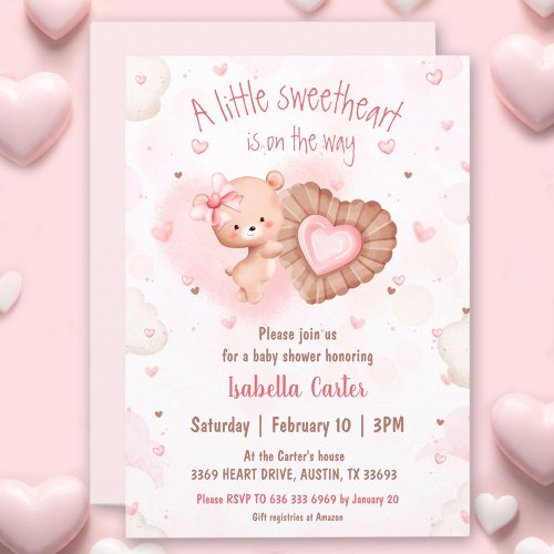 Little Sweetheart Pink Valentines Girl Baby Shower Invitation