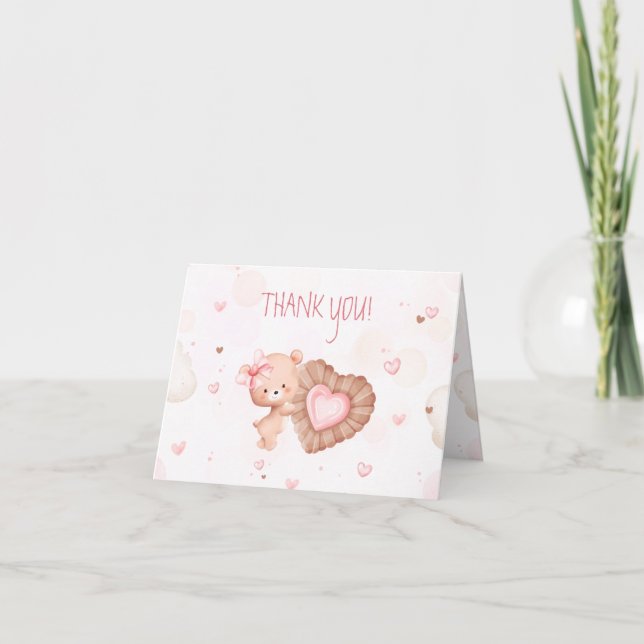 Little Sweetheart Pink Valentines Girl Baby Shower Thank You Card (Front)