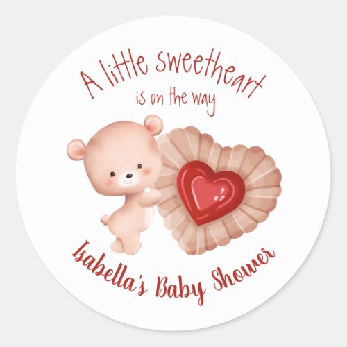Little Sweetheart Red Beige Valentines Baby Shower Classic Round Sticker