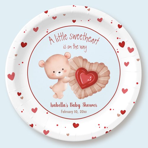 Little Sweetheart Red Blue Valentines Baby Shower Paper Plates