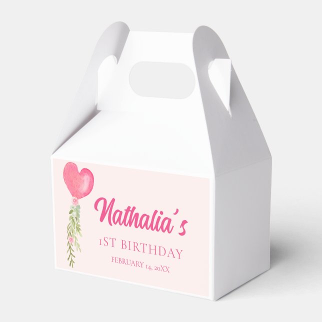 Little Sweetheart Red Heart Balloon Birthday  Favor Boxes (Front Side)