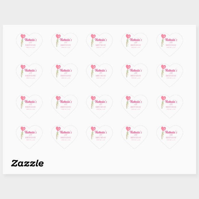 Little Sweetheart Red Heart Balloon Birthday  Heart Sticker (Sheet)