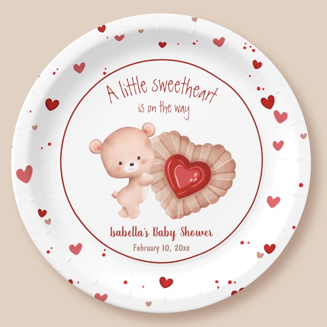 Little Sweetheart Red Heart Valentines Baby Shower Paper Plates (Little Sweetheart Red Heart Valentines Baby Shower Paper Plates)