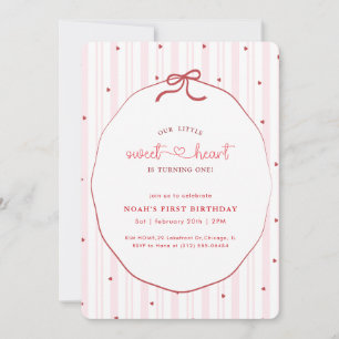 Little Sweetheart Red Pink Bow First Birthday Invitation
