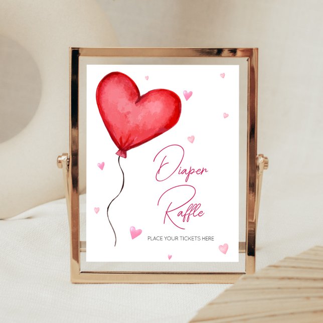 Little Sweetheart Red Valentine Diaper Raffle Poster (Minimalist Little Sweetheart Baby Shower Diaper Raffle Sign)