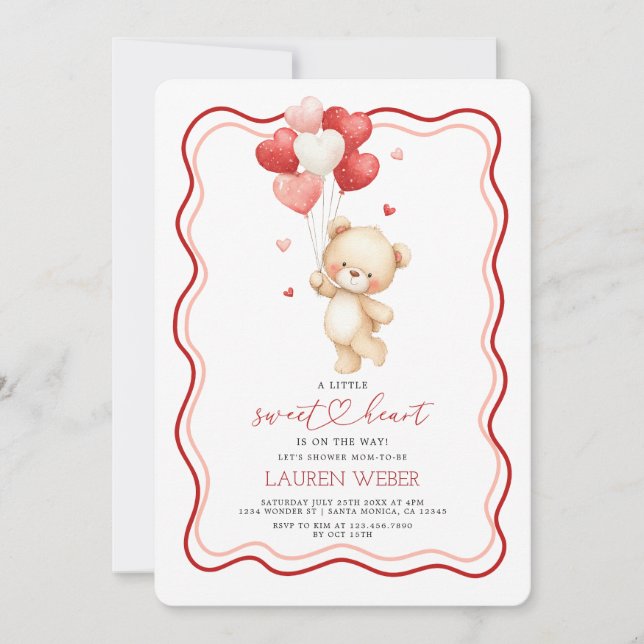 Little Sweetheart Teddy Bear Baby Shower Invita Invitation (Front)