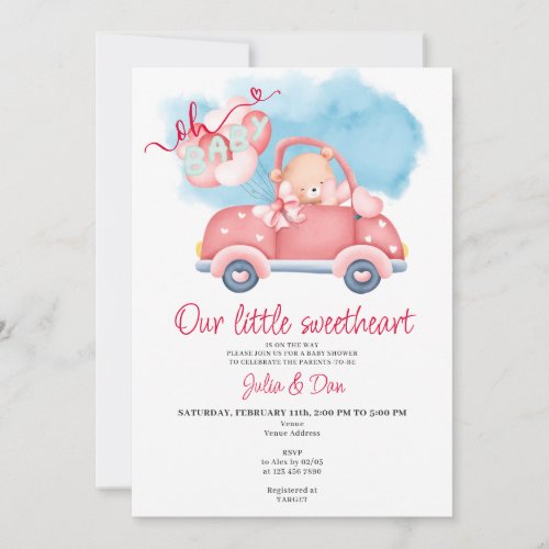 Little Sweetheart Teddy Bear Valentine Baby Shower Invitation