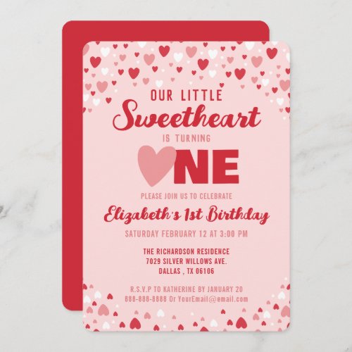 Little Sweetheart Turning One 1st Birthday Party Invitation