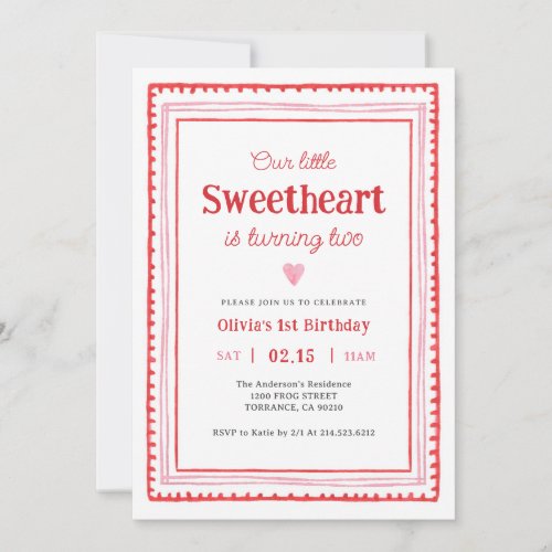 Little Sweetheart Valentine2nd Birthday Party Invitation