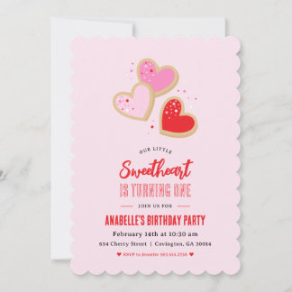 Little Sweetheart Valentine 1st Birthday Party Invitation
