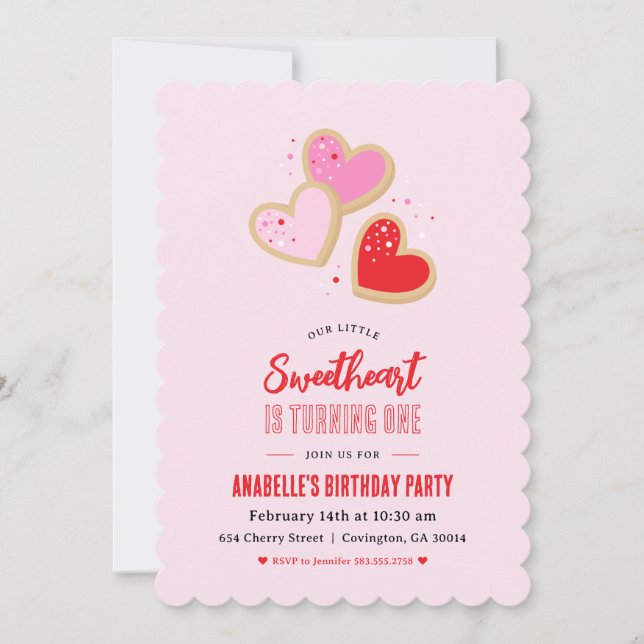 Little Sweetheart Valentine 1st Birthday Party Invitation (Front)