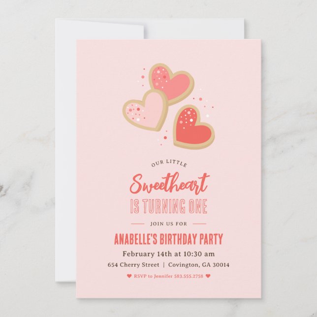 Little Sweetheart Valentine 1st Birthday Party Invitation (Front)