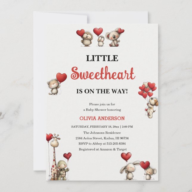 Little Sweetheart Valentine animals Baby Shower  Invitation (Front)