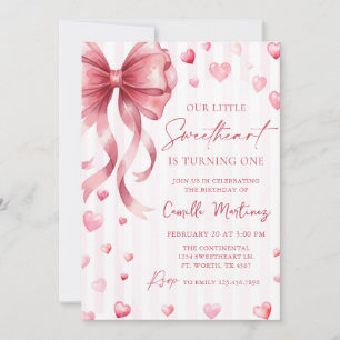 Little Sweetheart Valentine Bow 1st Birthday Invitation