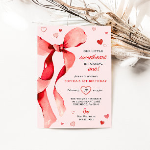 Little Sweetheart Valentine Bow Birthday Invitation