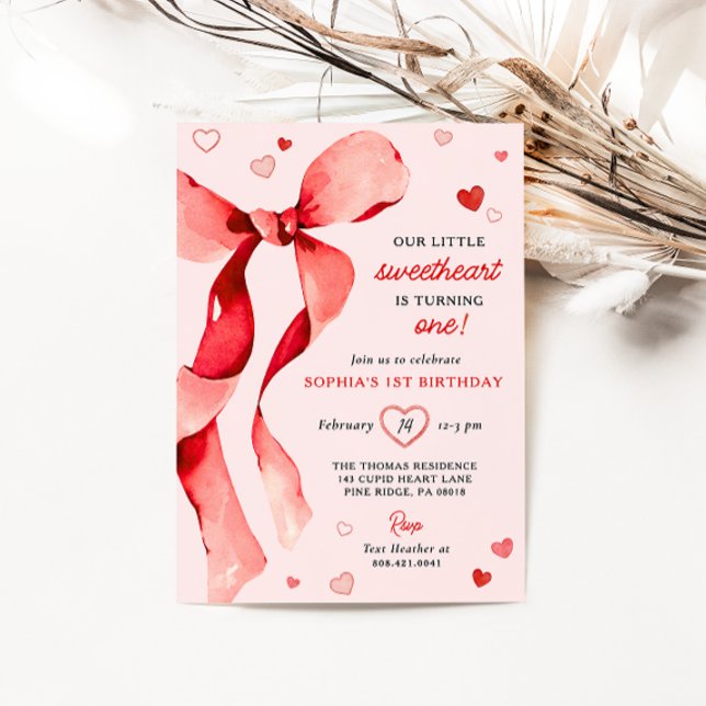 Little Sweetheart Valentine Bow Birthday Invitation (Creator Uploaded)