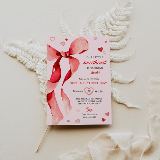 Little Sweetheart Valentine Bow Birthday Invitation (Creator Uploaded)