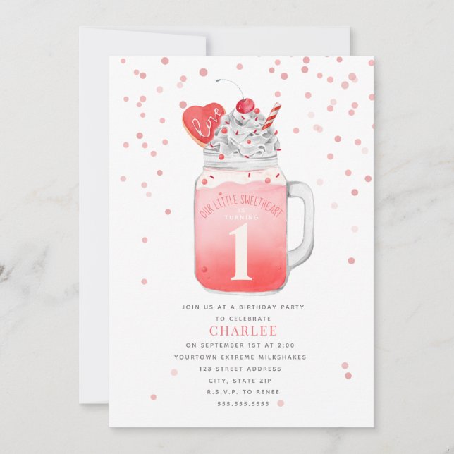 Little Sweetheart Valentine First Birthday Invitation (Front)
