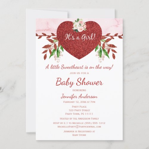 Little Sweetheart Valentine Girl Baby Shower Invitation