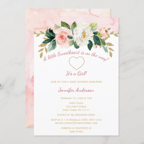 Little Sweetheart Valentine Pink Gold Baby Shower Invitation