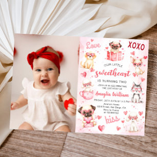 Little Sweetheart Valentine Puppy Birthday Photo Invitation