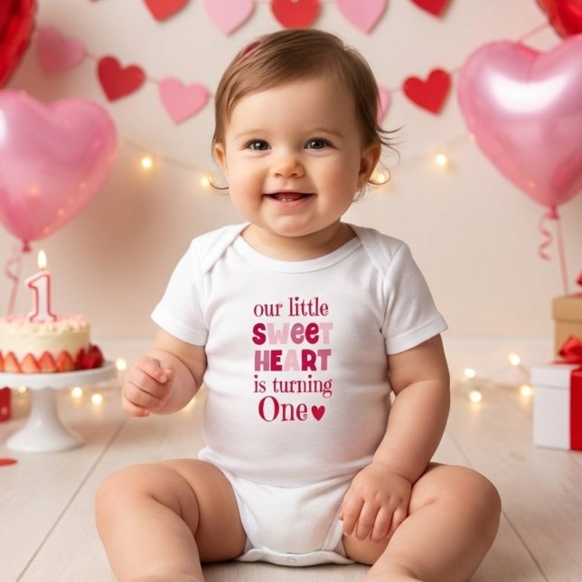 Little Sweetheart Valentine Turning One Birthday  Baby Bodysuit (Creator Uploaded)