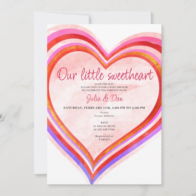 Little Sweetheart Valentine Watercolor Baby Shower Invitation (Front)