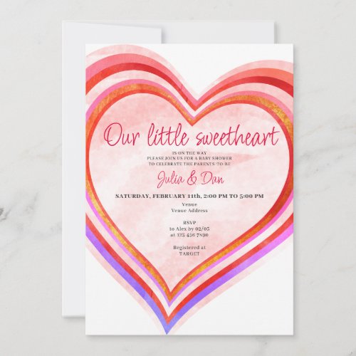 Little Sweetheart Valentine Watercolor Baby Shower Invitation