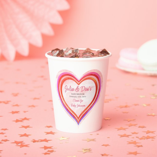 Little Sweetheart Valentine Watercolor Baby Shower Paper Cups (Insitu)