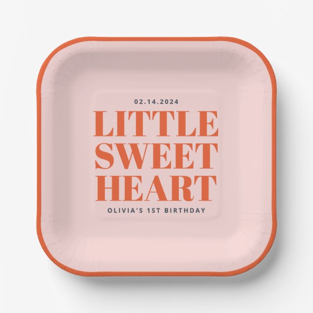 Little Sweetheart Valentine's 1st Birthday Paper Plates (Front)
