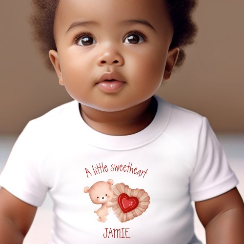 Little Sweetheart Valentines Baby Bear Name Baby T_Shirt