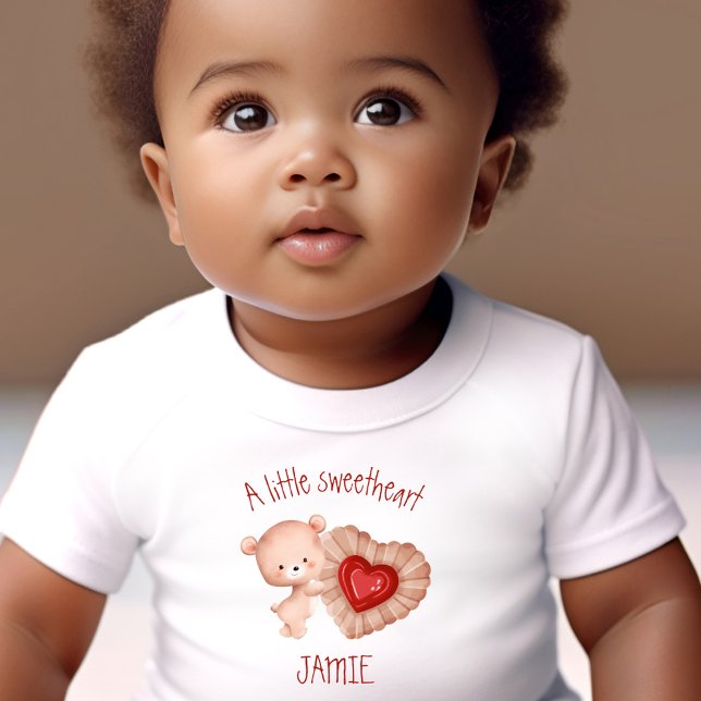 Little Sweetheart Valentines Baby Bear Name T-Shirt (Little Sweetheart Valentines Baby Bear Name Baby T-Shirt)